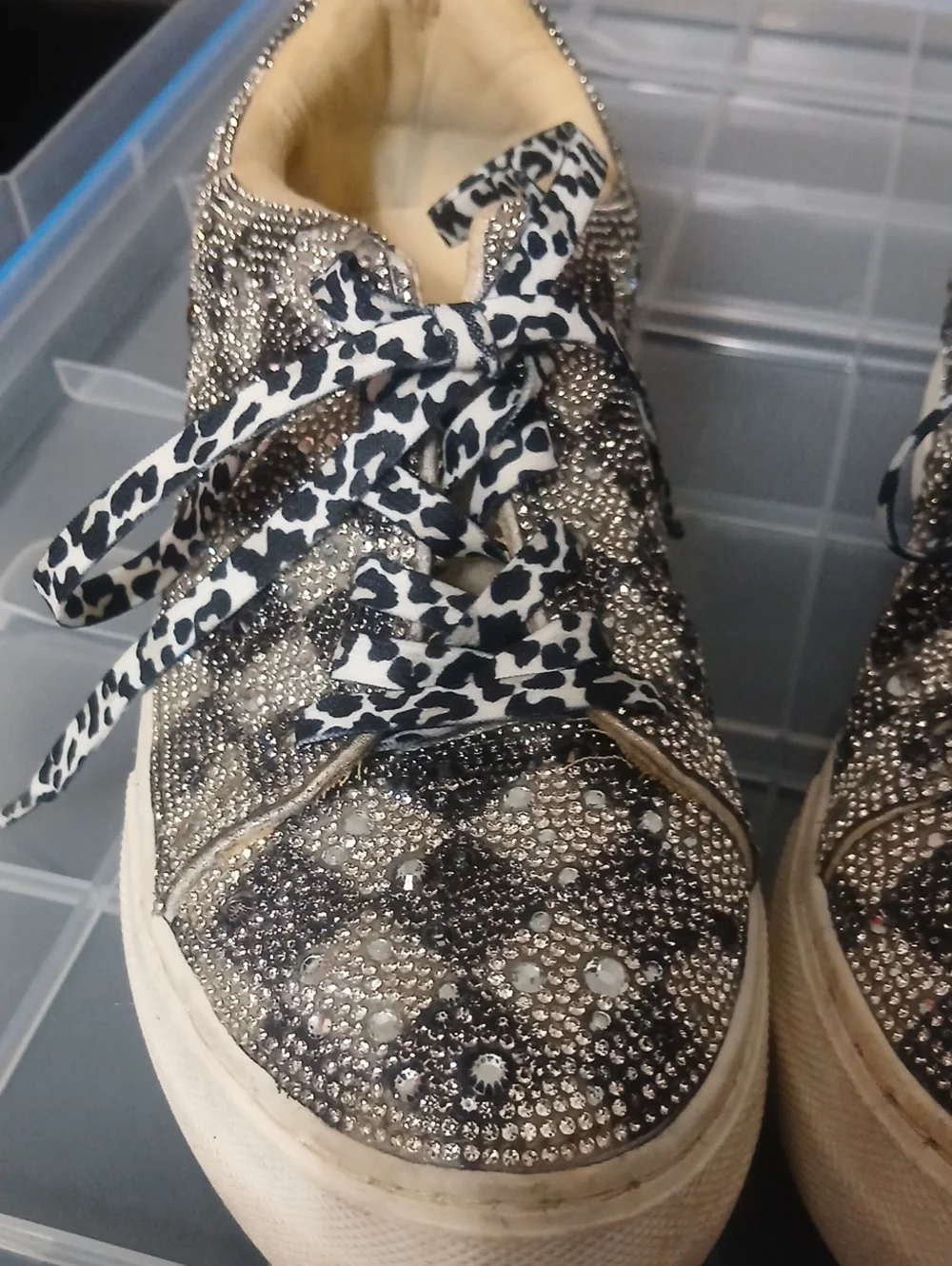 Betsey Johnson Rhinestone Leopard Platform Sneakers - Black/White